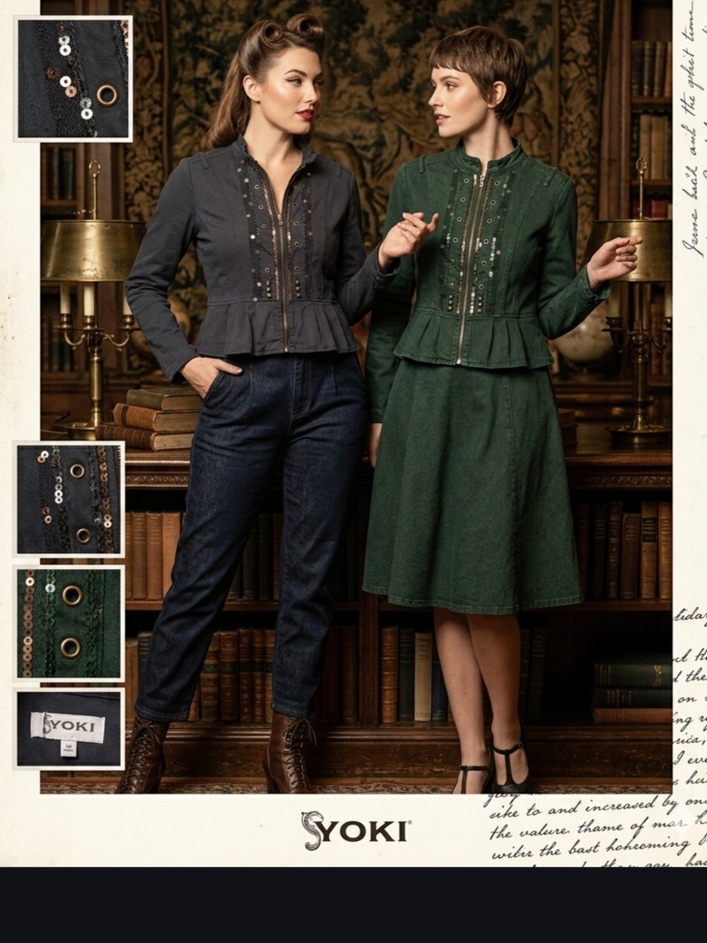 Yoki Black Peplum Zip Jacket with Eyelet & Sequin Detail